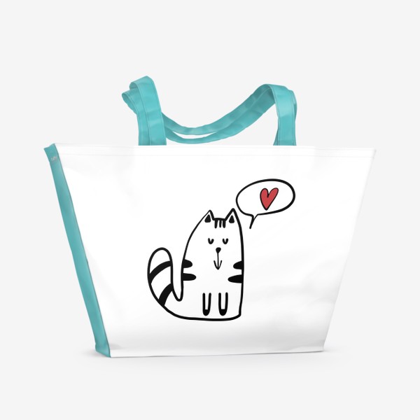 Пляжная сумка &laquo;Милый влюбленный котик  День влюбленных 14 февраля&raquo;