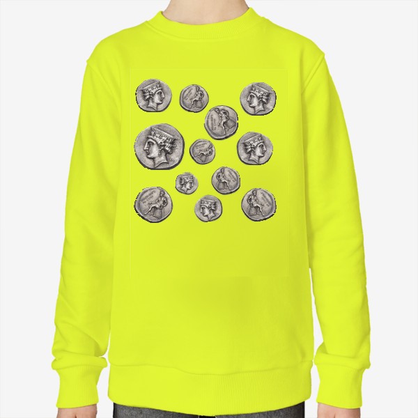 Свитшот «Полина Рахманова, монеты, голова Афродиты и обнаженный Аполлон (прозрачный фон)»