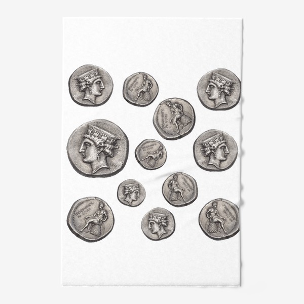 Полотенце «Полина Рахманова, монеты, голова Афродиты и обнаженный Аполлон (прозрачный фон)»