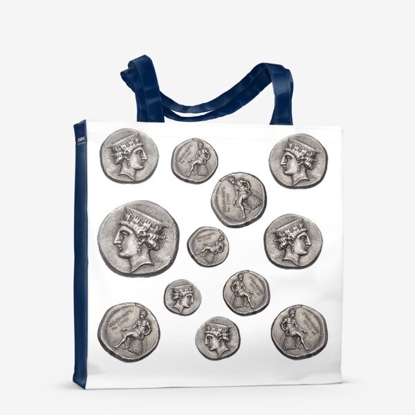 Сумка-шоппер «Полина Рахманова, монеты, голова Афродиты и обнаженный Аполлон (прозрачный фон)»