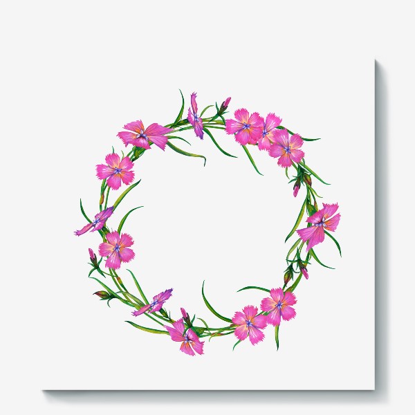 Холст «Полевые цветы Дикая розовая гвоздика Летний венок»