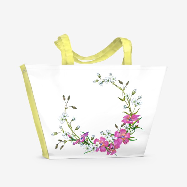 Пляжная сумка «Полевые цветы Дикая гвоздика и гипcoфила Летний венок»