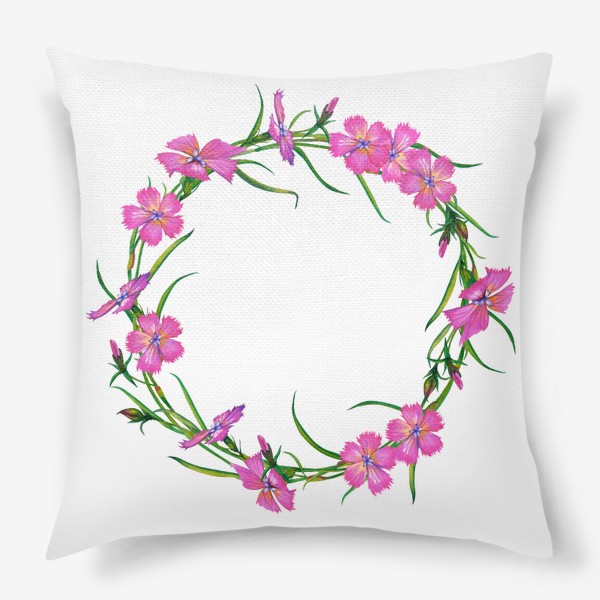 Подушка «Полевые цветы Дикая розовая гвоздика Летний венок»