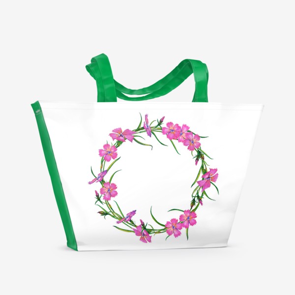 Пляжная сумка «Полевые цветы Дикая розовая гвоздика Летний венок»