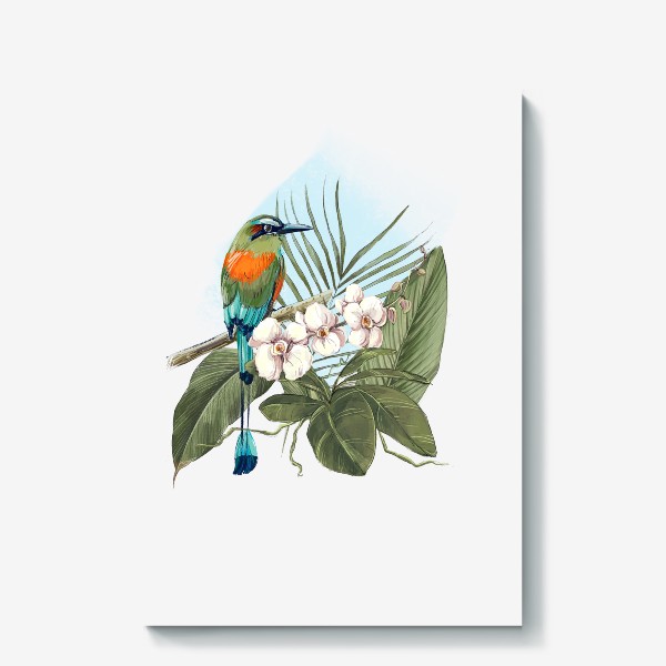 Холст «Тропическая птица и орхидея»
