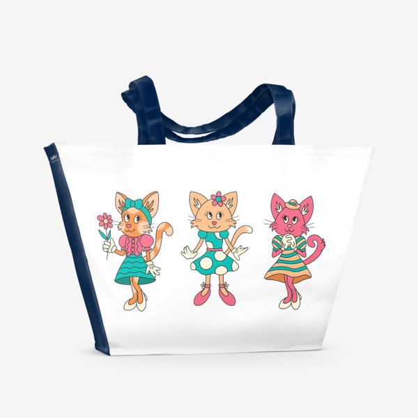 Пляжная сумка «8 марта кошки женщины в стиле ретро»