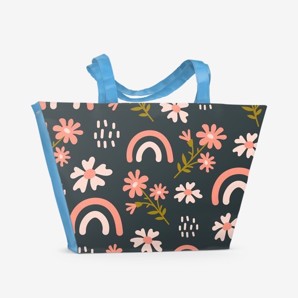Пляжная сумка «Цветы и радуга паттерн»