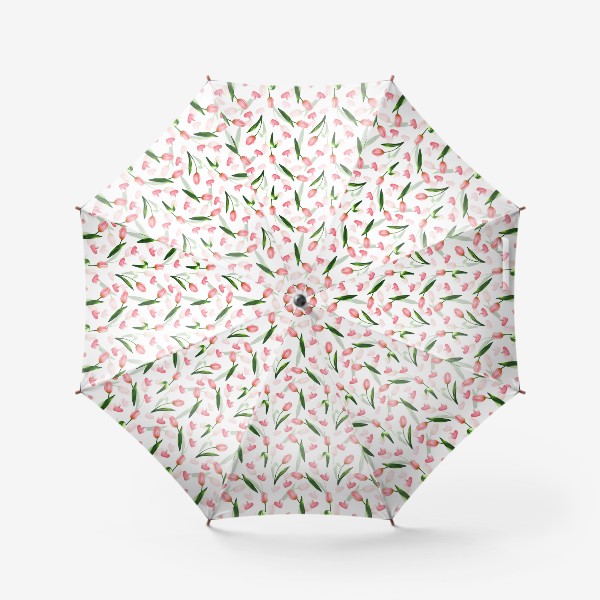 Зонт «Тюльпаны и сердечки на белом - паттерн»