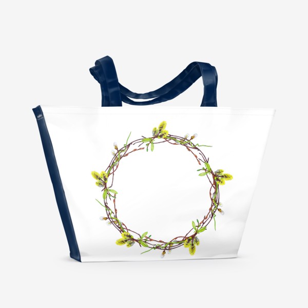 Пляжная сумка «Ивовые молодые ветки Верба Весенний пасхальный венок»