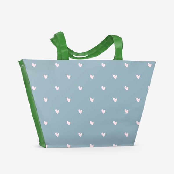 Пляжная сумка «Нежный паттерн с розовыми сердечками на голубом»