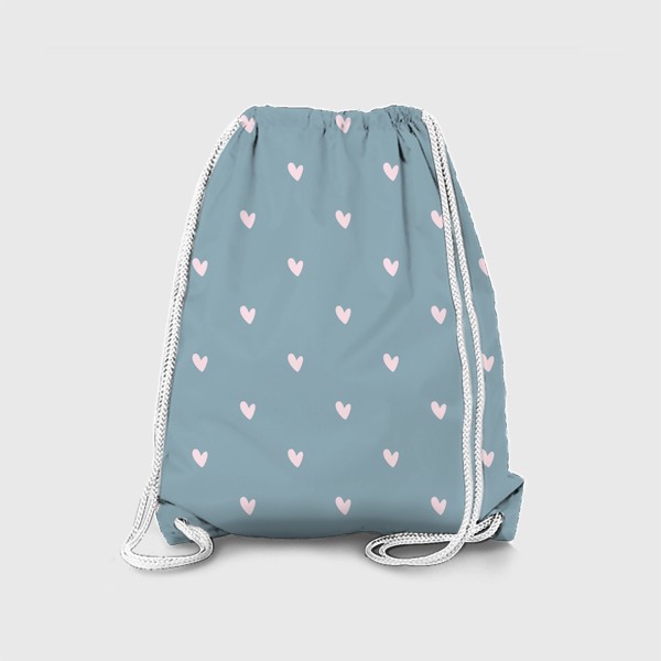 Рюкзак «Нежный паттерн с розовыми сердечками на голубом»