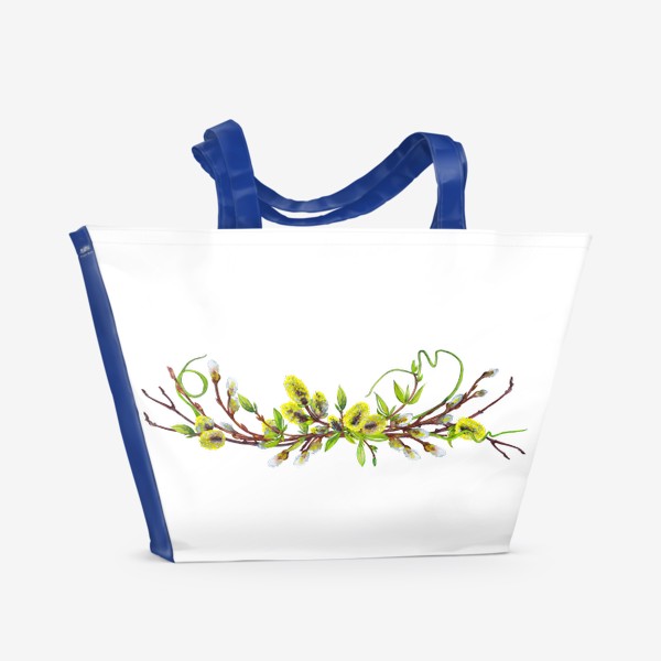Пляжная сумка «Ивовые веточки и молодая зелень Верба Весенний букет»
