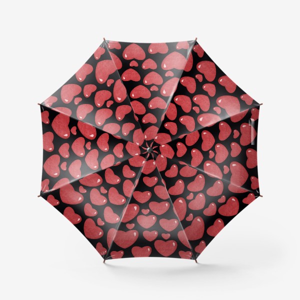 Зонт «Объемные блестящие сердца на черном фоне Принт с сердцами Сердечки »