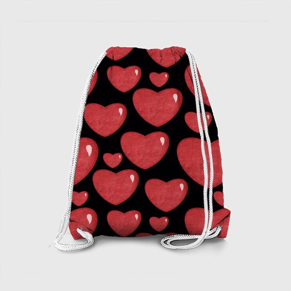 Рюкзак «Объемные блестящие сердца на черном фоне Принт с сердцами Сердечки »