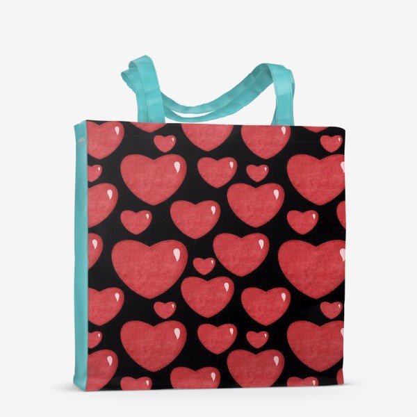 Сумка-шоппер «Объемные блестящие сердца на черном фоне Принт с сердцами Сердечки »