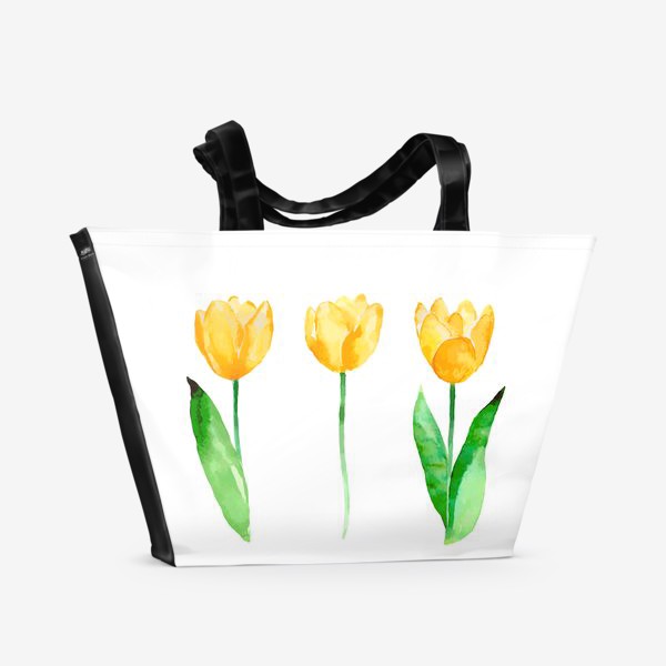 Пляжная сумка «Желтые тюльпаны. Акварель.»