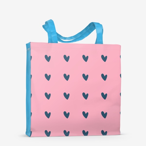 Сумка-шоппер &laquo;Синие сердечки на розовом фоне&raquo;