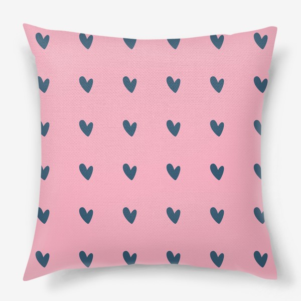 Подушка «Синие сердечки на розовом фоне»