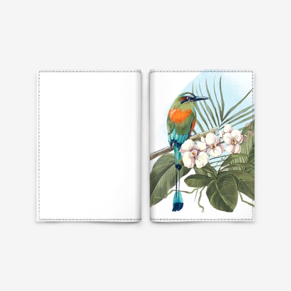 Обложка для паспорта «Тропическая птица и орхидея»