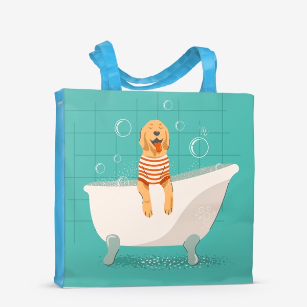 Сумка-шоппер «Милый пес золотистый ретривер в ванной, собака и пузыри.»