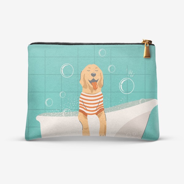 Косметичка «Милый пес золотистый ретривер в ванной, собака и пузыри.»