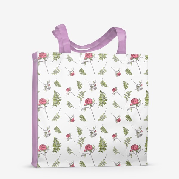 Сумка-шоппер &laquo;Весенние цветы, розовый пион, цветочный принт.&raquo;