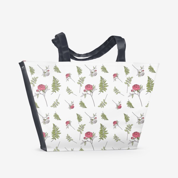 Пляжная сумка &laquo;Весенние цветы, розовый пион, цветочный принт.&raquo;