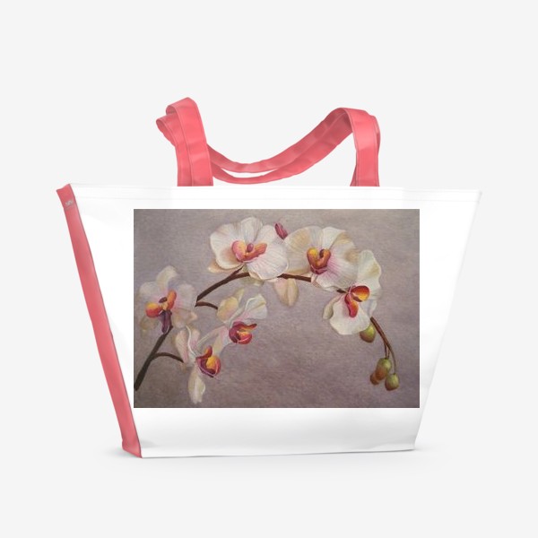 Пляжная сумка «Орхидея. Бело-розовая орхидея. Акварель. Реализм.»