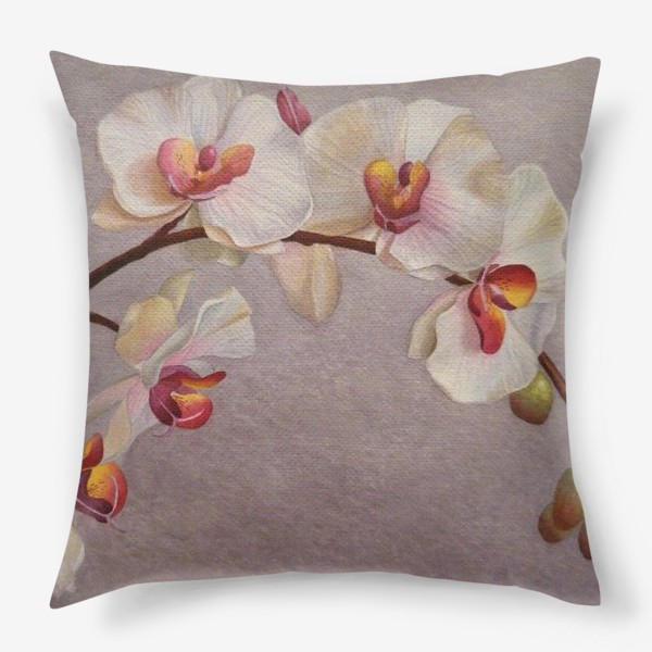 Подушка «Орхидея. Бело-розовая орхидея. Акварель. Реализм.»