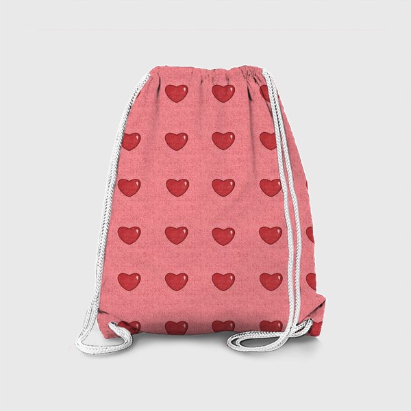 Рюкзак «Мелкие  обьемные сердца на розовом фоне Сердечки принт с сердцами и сердечками»