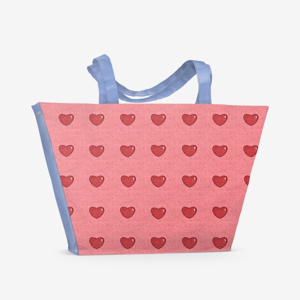 Пляжная сумка «Мелкие  обьемные сердца на розовом фоне Сердечки принт с сердцами и сердечками»
