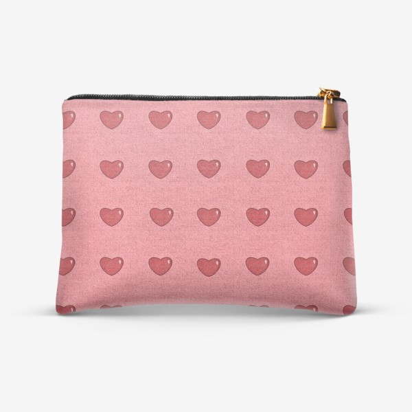 Косметичка «Мелкие  обьемные сердца на розовом фоне Сердечки принт с сердцами и сердечками»