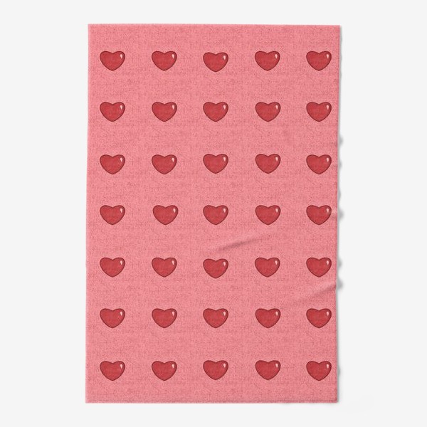 Полотенце «Мелкие  обьемные сердца на розовом фоне Сердечки принт с сердцами и сердечками»