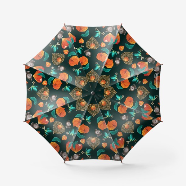 Зонт «Паттерн физалис на темном фоне»