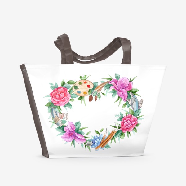 Пляжная сумка «Сердце цветы кисточки краски»