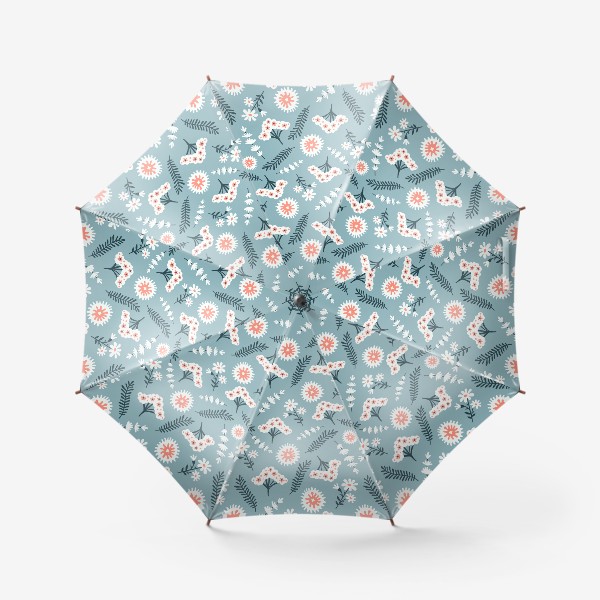 Зонт «Нежность белые цветы на голубом фоне»