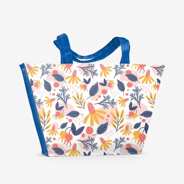 Пляжная сумка «Ромашка и шиповник цветочный паттерн»
