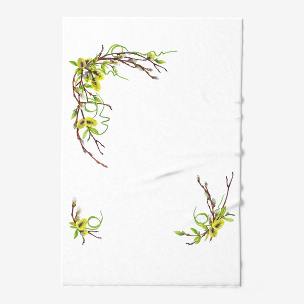 Полотенце «Ветки ивы и молодая зелень Пасхальная верба Весенняя цветочная композиция»