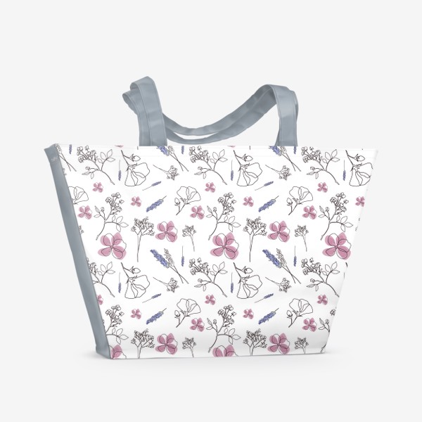 Пляжная сумка «Полевые цветы, весенний принт, линейный стиль.»