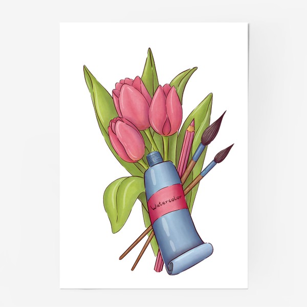 Постер «Акварель и тюльпаны. Весна художника»