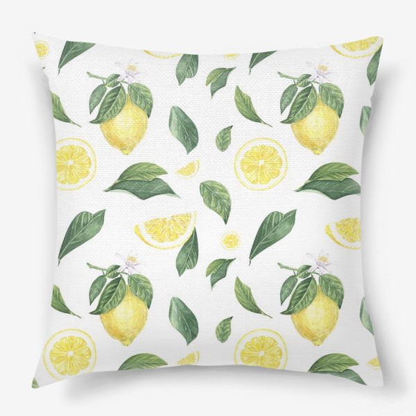 Подушка «Лимоны и цветы на белом»