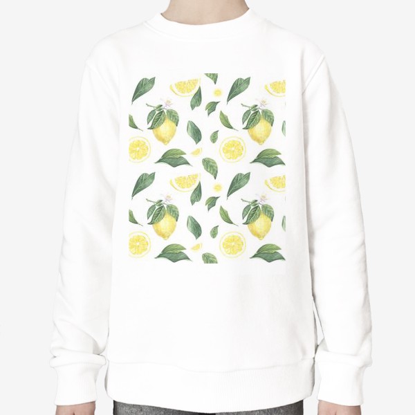 Свитшот «Лимоны и цветы на белом»