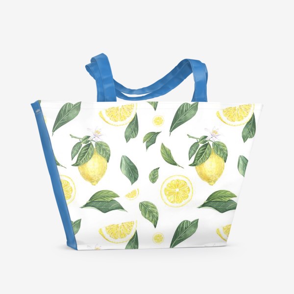Пляжная сумка &laquo;Лимоны и цветы на белом&raquo;