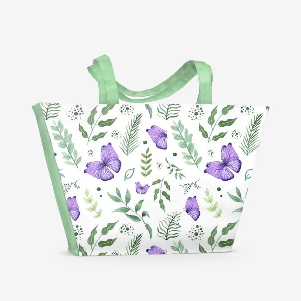 Пляжная сумка «Пурпурная бабочка на поляне. Бабочки в траве»