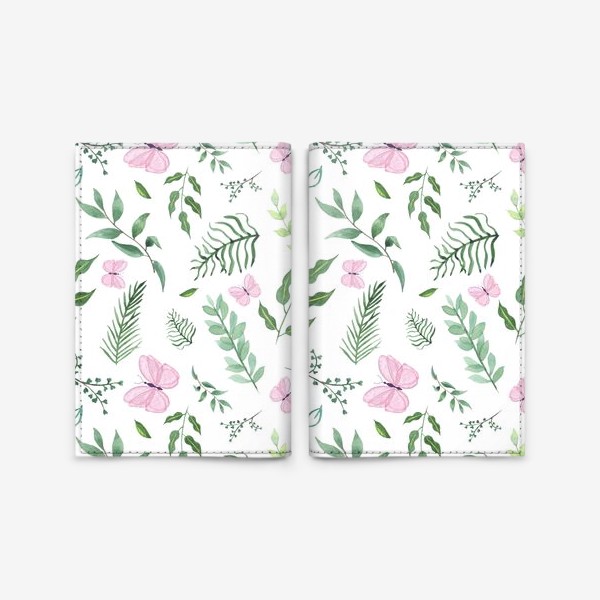 Обложка для паспорта «Розовая бабочка на поляне. Бабочки и зелень»