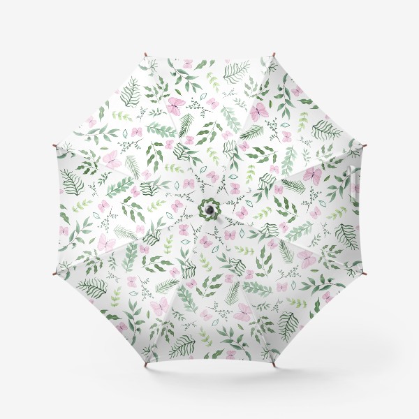 Зонт «Розовая бабочка на поляне. Бабочки и зелень»