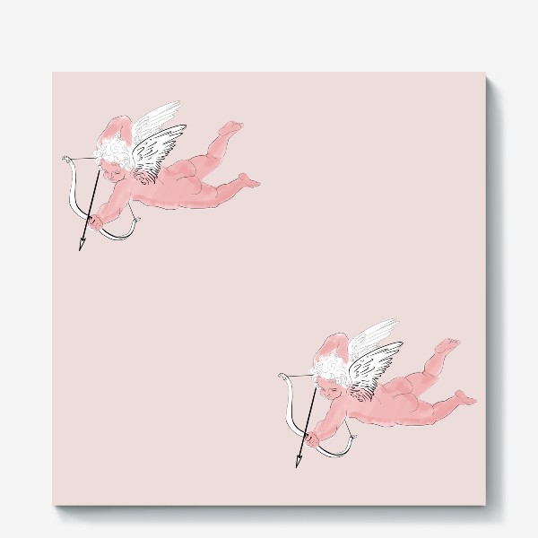 Холст &laquo;Розовый Ангел милый купидон на свнтло-розовом  фоне&raquo;