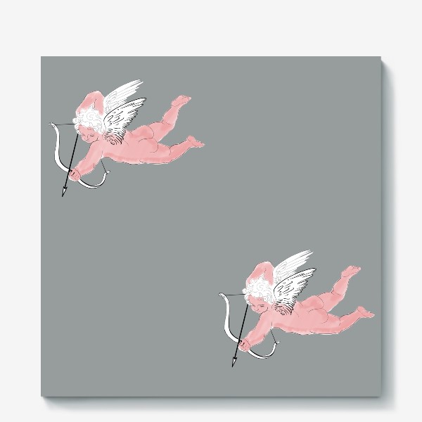 Холст «Розовый Ангел милый купидон на сером  фоне»