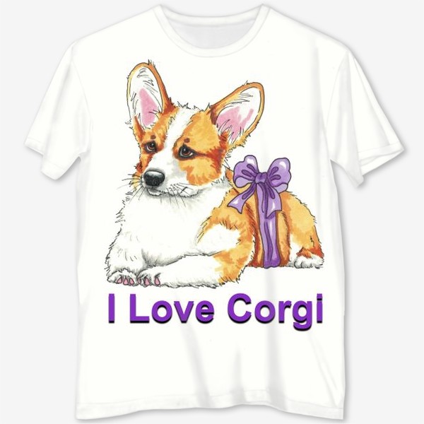Футболка с полной запечаткой «I Love Corgi»