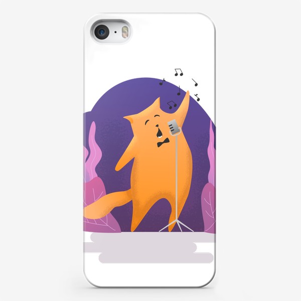 Чехол iPhone «Романтичный кот поет у микрофона»